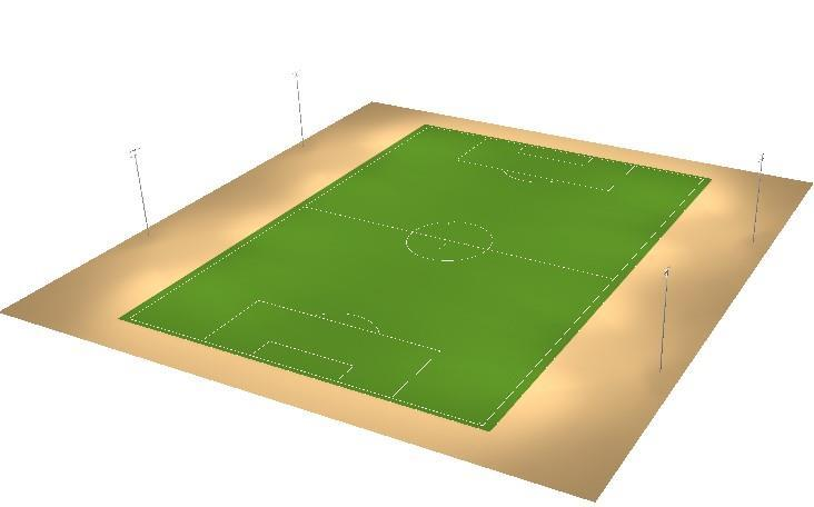 Perspectiva de modelo digital de iluminação esportiva, sem dados identificadores ou valores de cálculo.