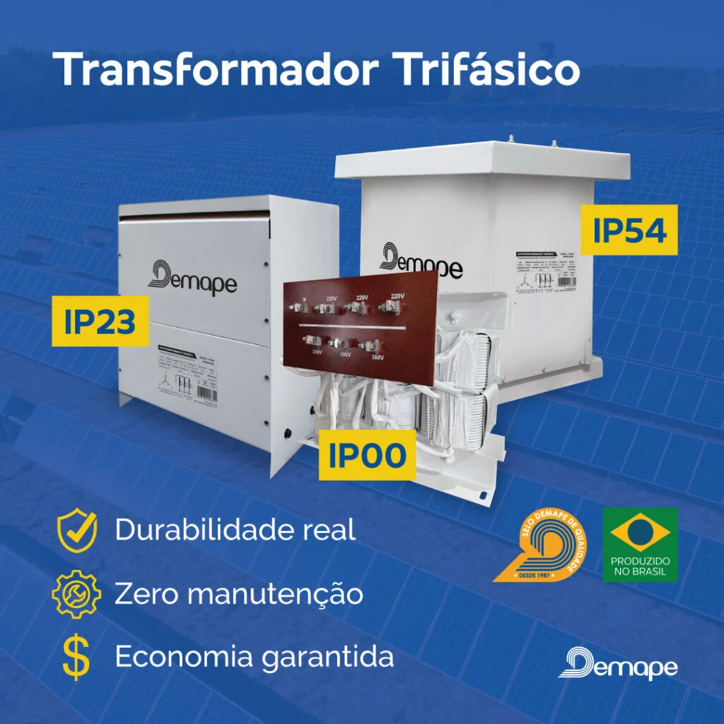 familia transformadores demape com diferentes graus de proteção de poeira e água: IP00 I23 e IP54